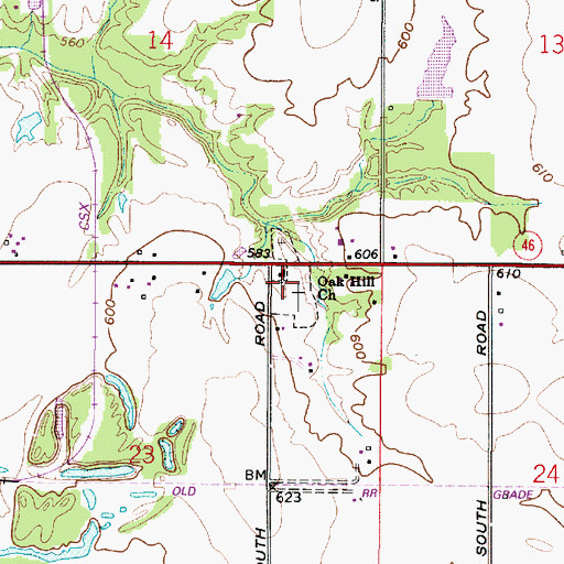 Topographic Map of Oak Hill Church, IN