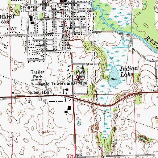 Topographic Map of Oak Park Cemetery, IN