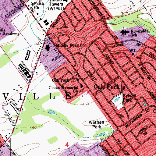 Topographic Map of Oak Park Church, IN