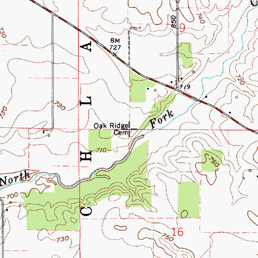 Topographic Map of Oak Ridge Cemetery, IN