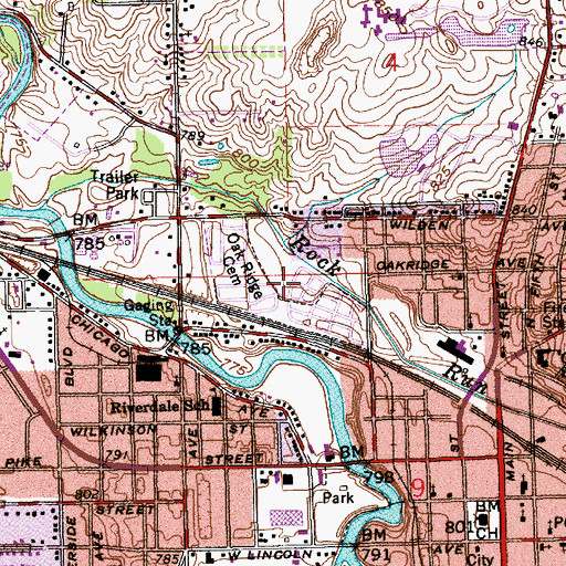 Topographic Map of Oakridge Cemetery, IN