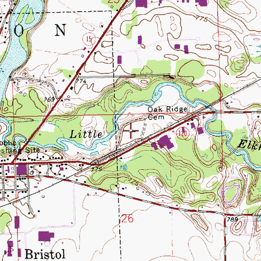 Topographic Map of Oak Ridge Cemetery, IN