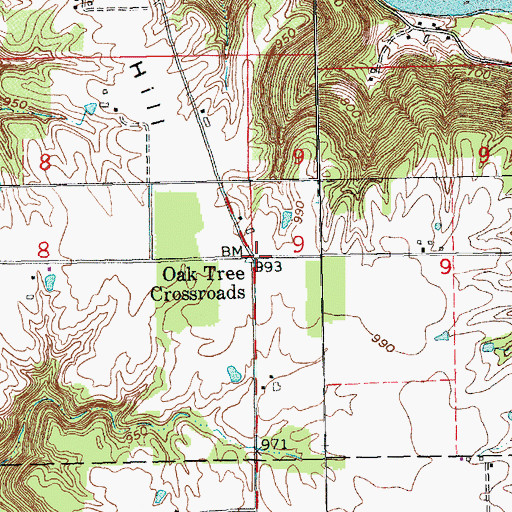 Topographic Map of Oak Tree Crossroads, IN