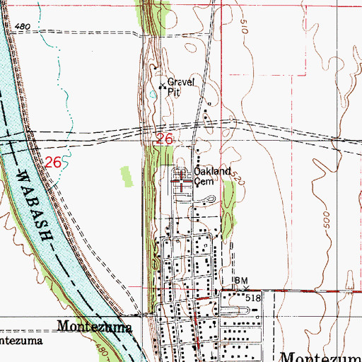 Topographic Map of Oakland Cemetery, IN