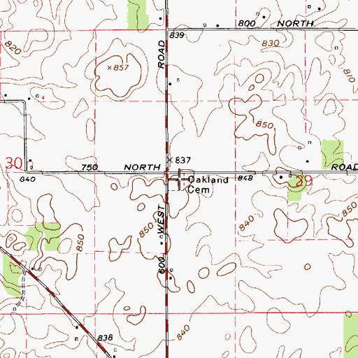 Topographic Map of Oakland Cemetery, IN