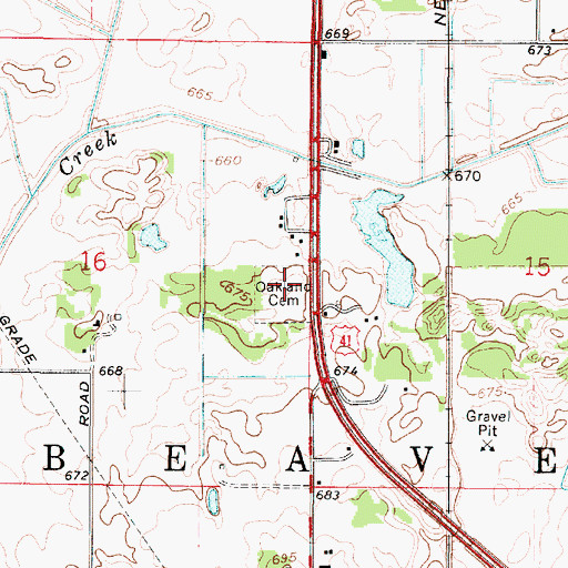 Topographic Map of Oakland Cemetery, IN