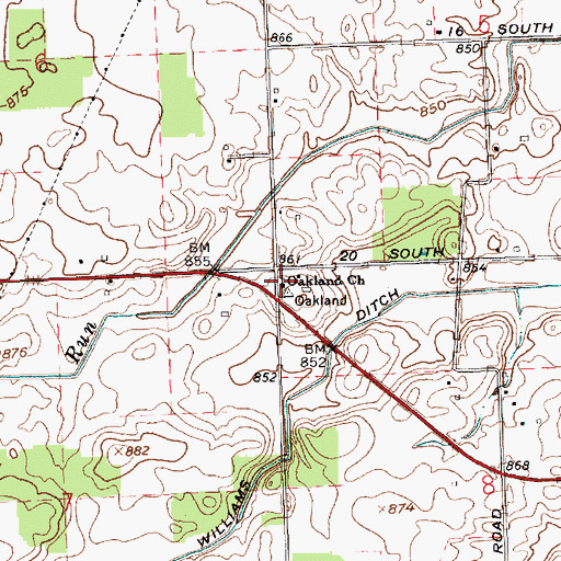 Topographic Map of Oakland Church, IN