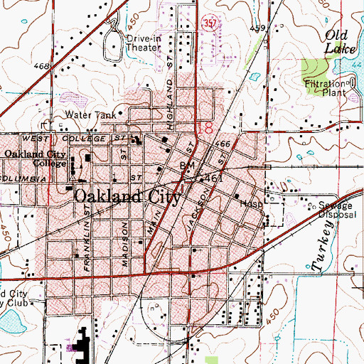 Topographic Map of Oakland City, IN