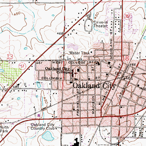 Topographic Map of Oakland City College, IN