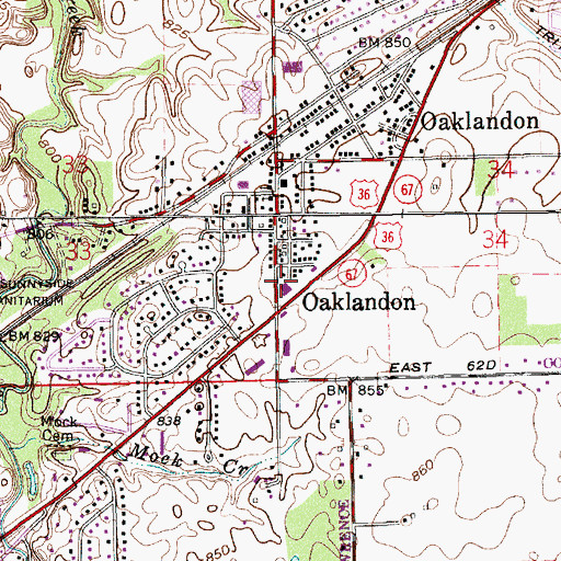 Topographic Map of Oaklandon, IN