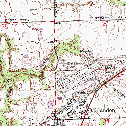 Topographic Map of Old Oaklandon Cemetery, IN