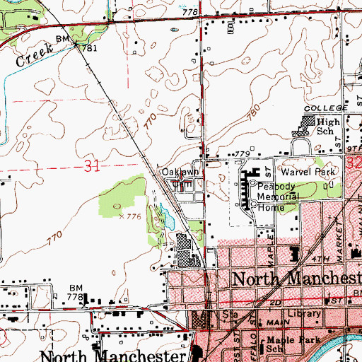 Topographic Map of Oaklawn Cemetery, IN