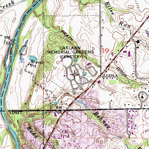Topographic Map of Oaklawn Memorial Gardens Cemetery, IN