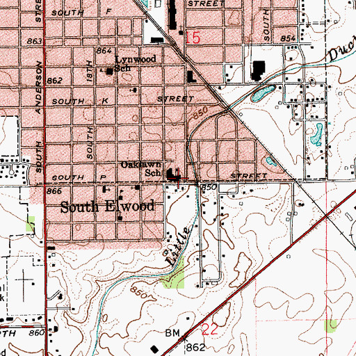Topographic Map of Oakland Elementary School, IN
