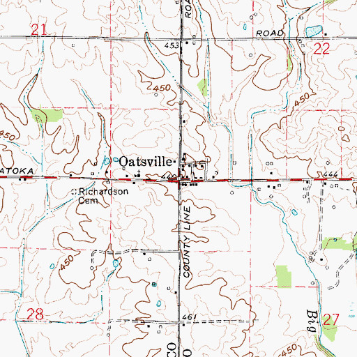 Topographic Map of Oatsville, IN