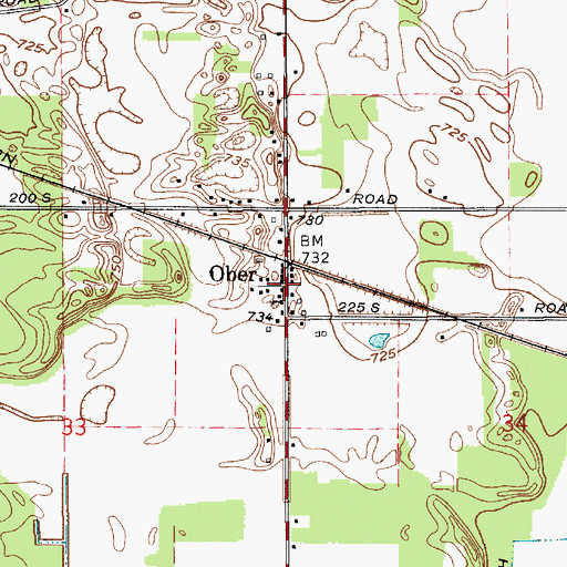 Topographic Map of Ober, IN