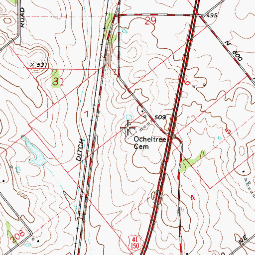 Topographic Map of Ocheltree Cemetery, IN