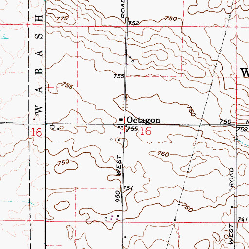 Topographic Map of Octagon, IN