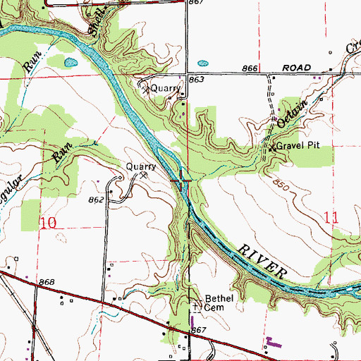 Topographic Map of Octain Creek, IN