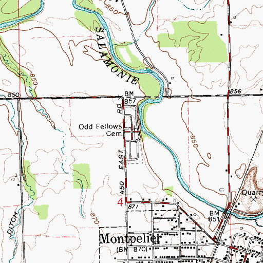 Topographic Map of Odd Fellows Cemetery, IN
