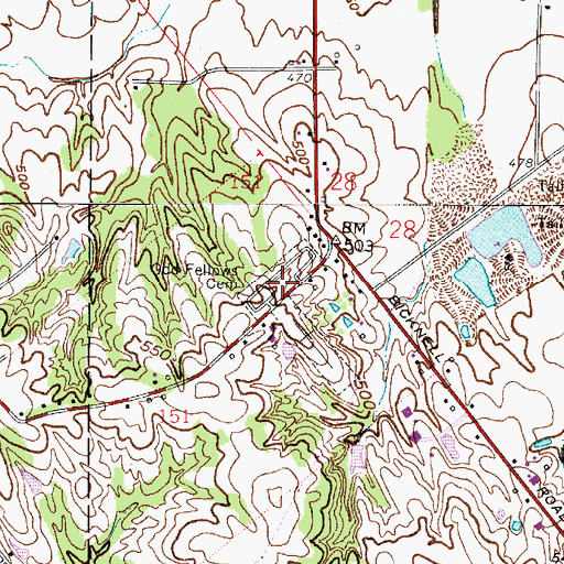 Topographic Map of Bicknell Memorial Cemetery, IN