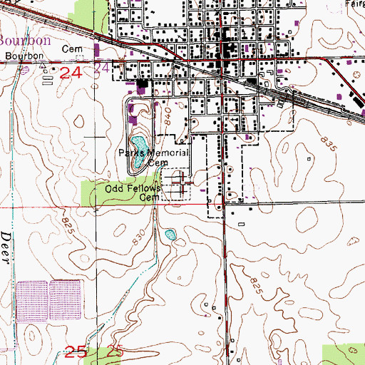Topographic Map of Parks Memorial Cemetery, IN