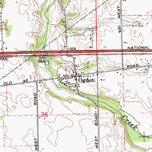 Topographic Map of Ogden, IN