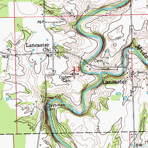 Topographic Map of Ogden Cemetery, IN