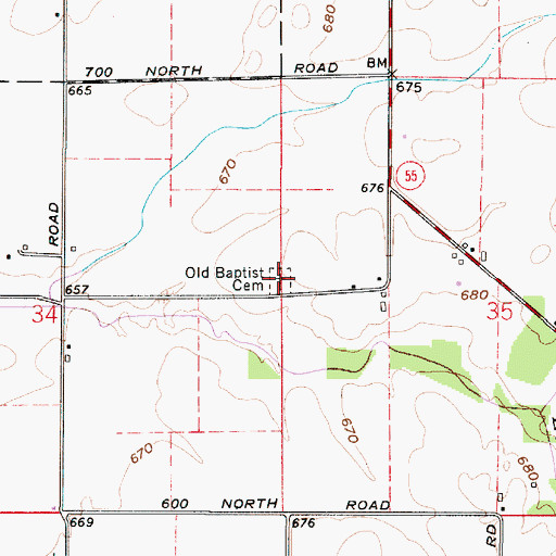 Topographic Map of Old Baptist Cemetery, IN
