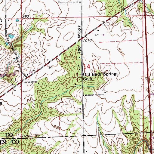Topographic Map of Old Bath Springs Cemetery, IN