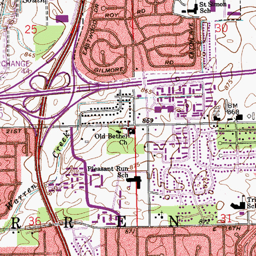 Topographic Map of Old Bethel United Methodist Church, IN