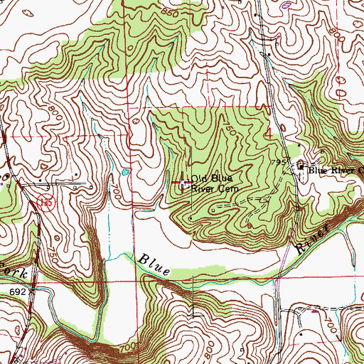 Topographic Map of Old Blue River Cemetery, IN