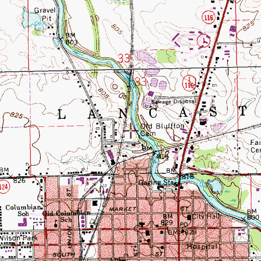 Topographic Map of Old Bluffton Cemetery, IN