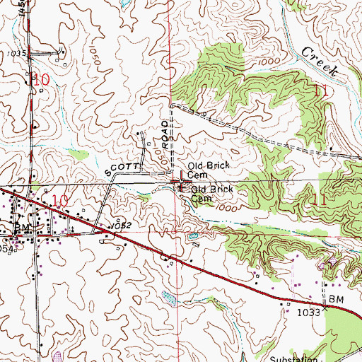 Topographic Map of Old Brick Cemetery, IN