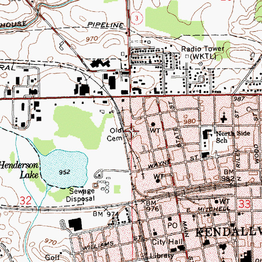 Topographic Map of Old Kendallville Cemetery, IN