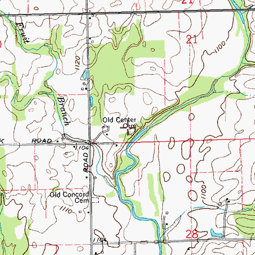 Topographic Map of Old Center Cemetery, IN