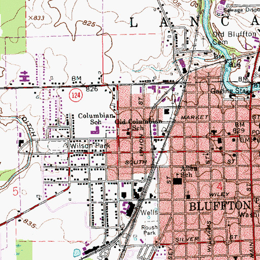 Topographic Map of Old Columbian School, IN