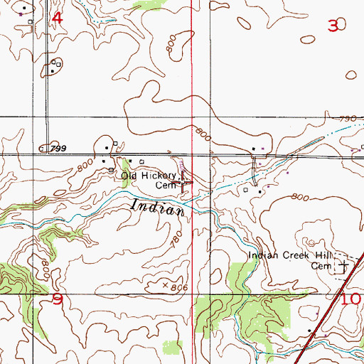 Topographic Map of Old Hickory Cemetery, IN