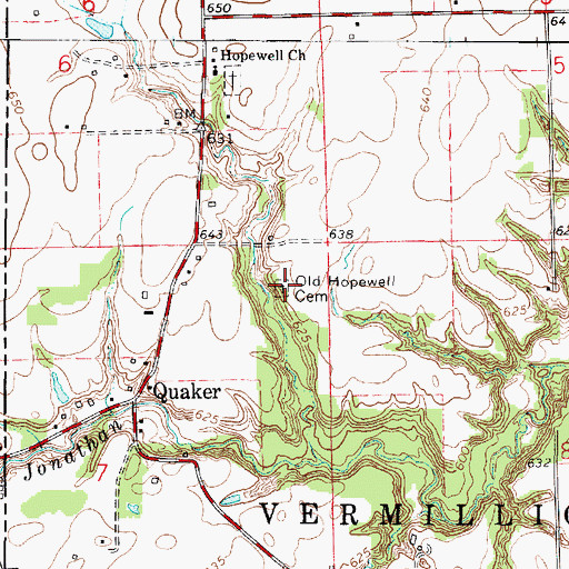 Topographic Map of Old Hopewell Cemetery, IN