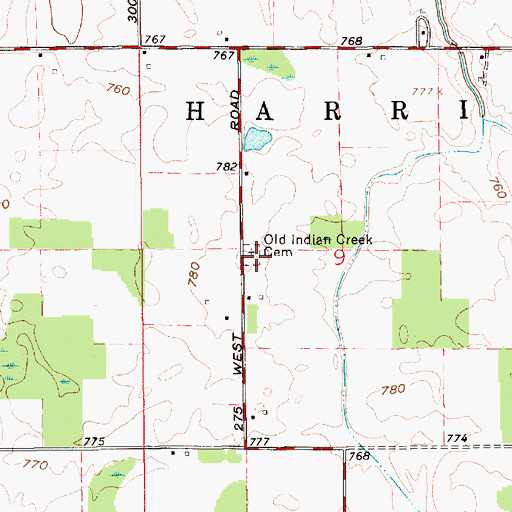Topographic Map of Old Indian Creek Cemetery, IN
