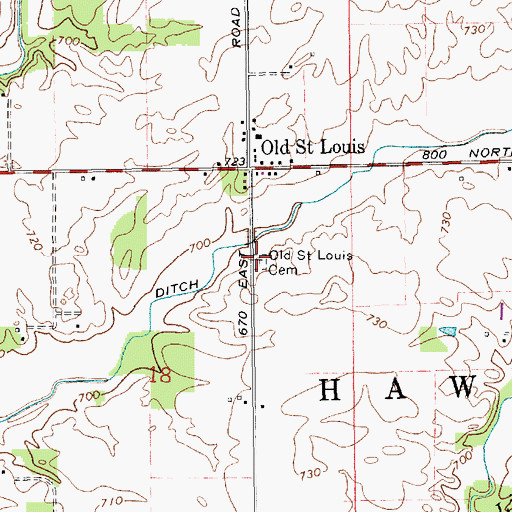 Topographic Map of Old Saint Louis Cemetery, IN