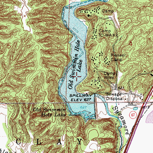 Topographic Map of Old Swimmin Hole Lake, IN