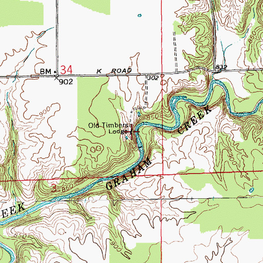 Topographic Map of Old Timbers Lodge, IN