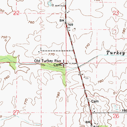 Topographic Map of Old Turkey Run Cemetery, IN