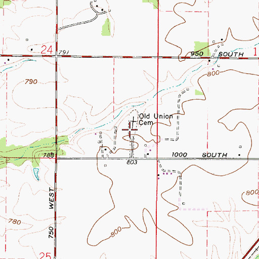 Topographic Map of Old Union Cemetery, IN