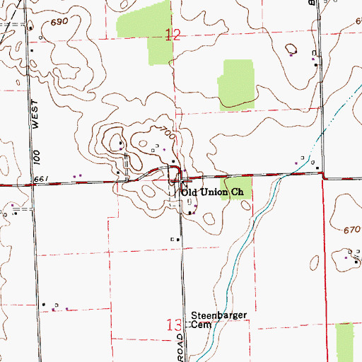 Topographic Map of Old Union Church, IN