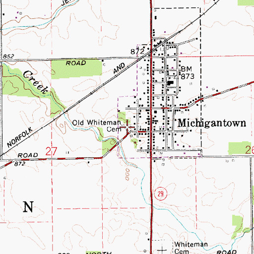 Topographic Map of Old Whiteman Cemetery, IN
