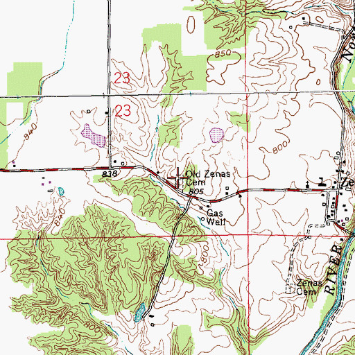 Topographic Map of Old Zenas Cemetery, IN