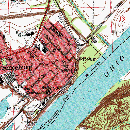 Topographic Map of Oldtown, IN