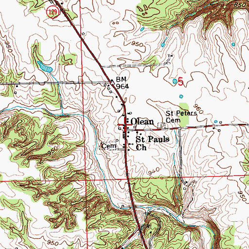 Topographic Map of Olean, IN